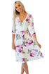 Purple Blossom Print White Wrap Floral Dress